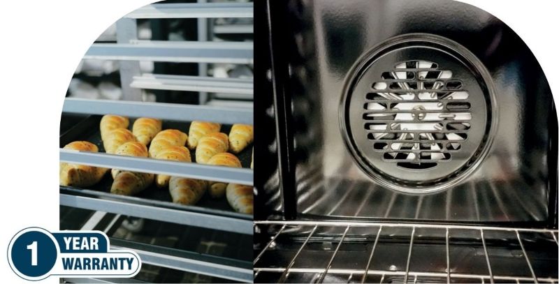 Baked rolls inside Prenox commercial convection oven